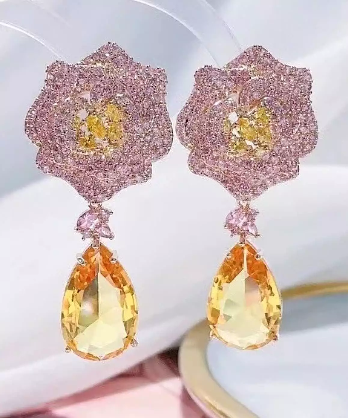 Floral Diamond Drop Earrings In Purple