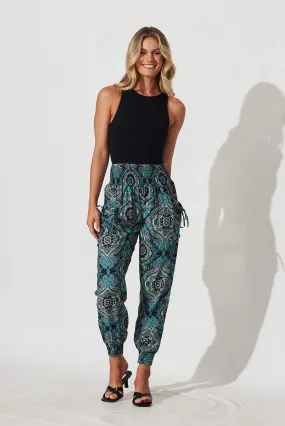 Gabby Lounge Pants In Teal Paisley Print