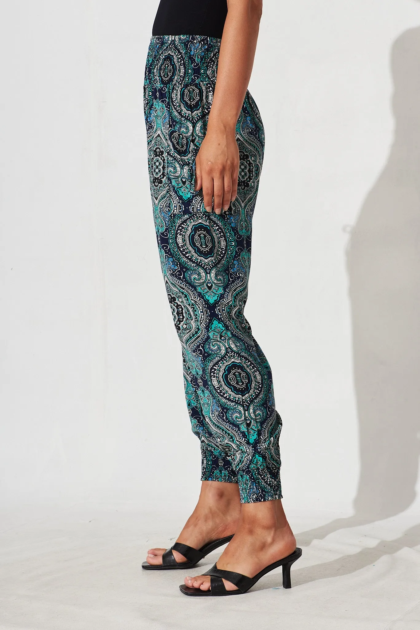 Gabby Lounge Pants In Teal Paisley Print