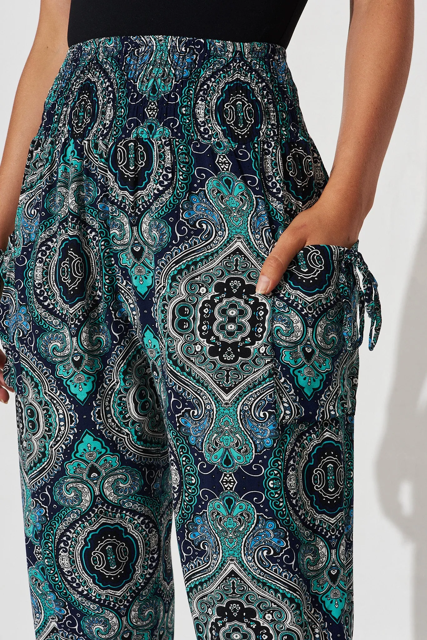 Gabby Lounge Pants In Teal Paisley Print