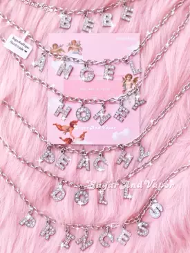 Girly Rhinestone Words Choker Necklace