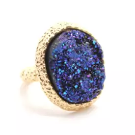 Gold And Blue Druzy Stretch Ring