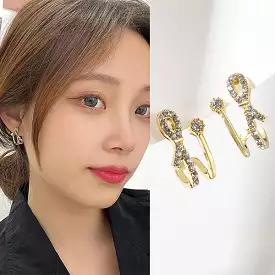 Gold Bling Ribbon Bow Earrings Gifts Korean Jewelry Cubic Womens Accessories Luxury Fashion Dating Party Clubber Elegant Wedding