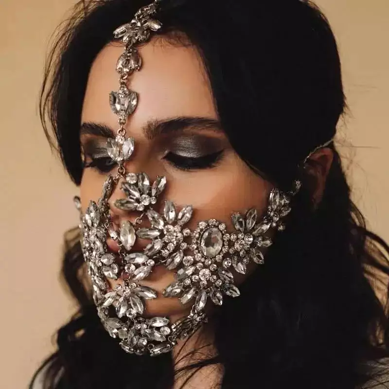 Handmade rhinestone half Jewel Ball Mask for women Luxurious crystal face accessories Makeup chain Mask