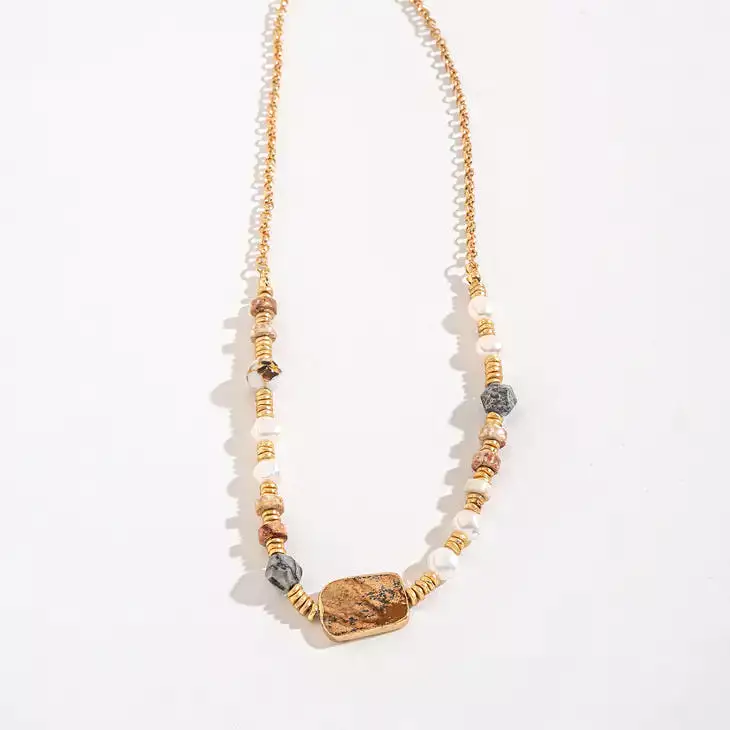 Howards Tan Brown Stone Linked Bead Necklace