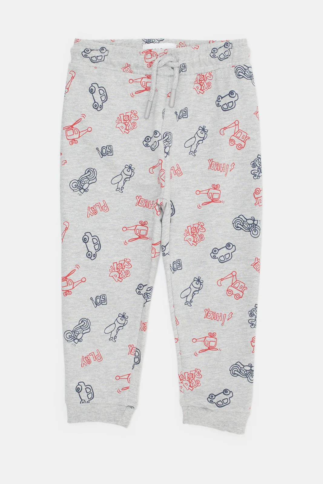 Infant Boys Grey Printed Active Pants