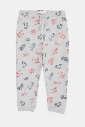 Infant Boys Grey Printed Active Pants