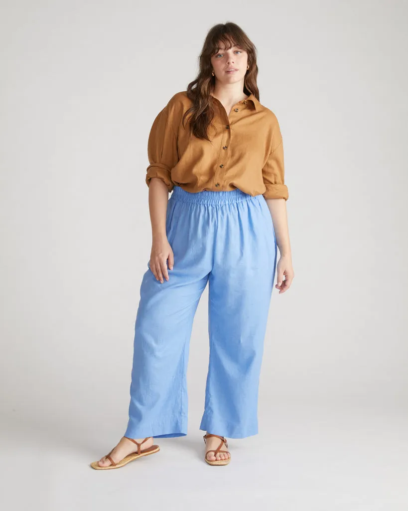 Iris Linen Easy Pull-On Pants - Hamptons Hydrangea