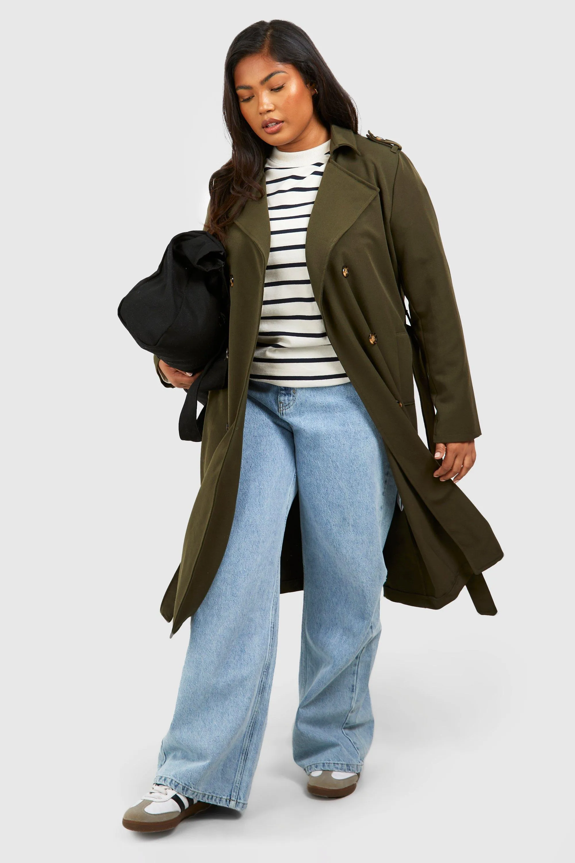 Jackets & Coats | Plus Woven Longline Belted Trench | boohoo