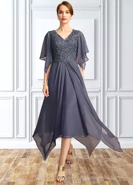 Jode A-line V-Neck Floor-Length Chiffon Lace Mother of the Bride Dress With Sequins STKP0021963