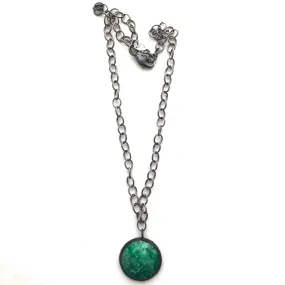 Kelly Green Mosaic & Gun Metal Layering Necklace - Shortie