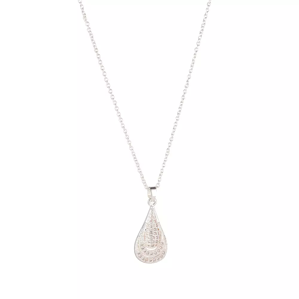 KNIGHT & DAY - Silver Micropave Teardrop Pendant Necklace