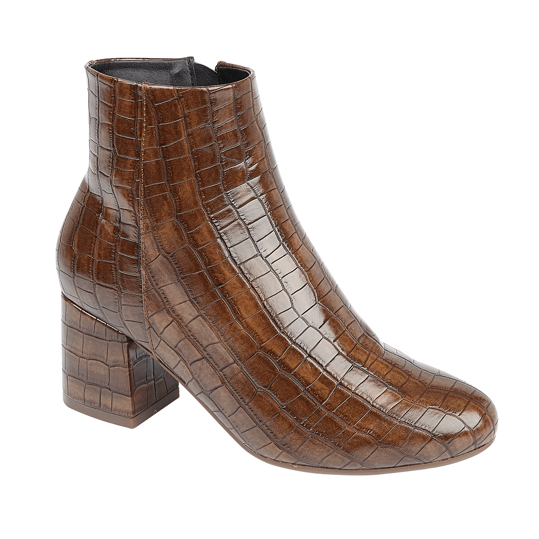 Ladies Brown Faux Croc Ankle Boots  Stacked Heel Lucille Tan SALE