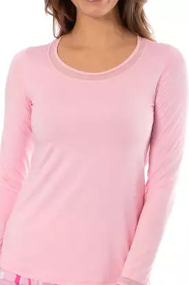 Light Pink Long Sleeve Mesh Trim Top