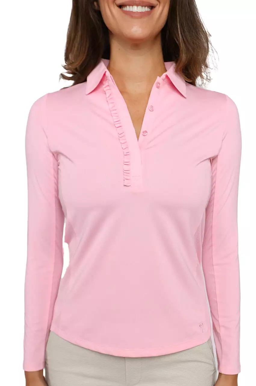 Light Pink Long Sleeve Ruffle Polo