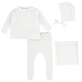 Lilette by Lil Legs White Cable Knit 4 piece Layette Set