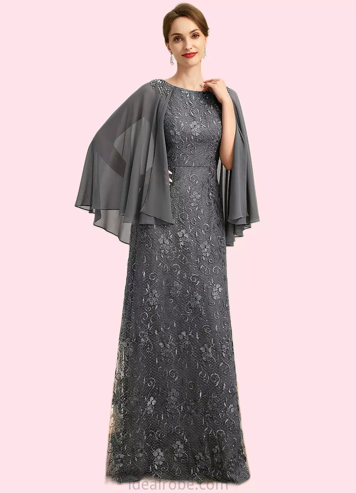 Mackenzie Sheath/Column Scoop Floor-Length Chiffon Lace Mother of the Bride Dress With Beading Sequins STKP0021962