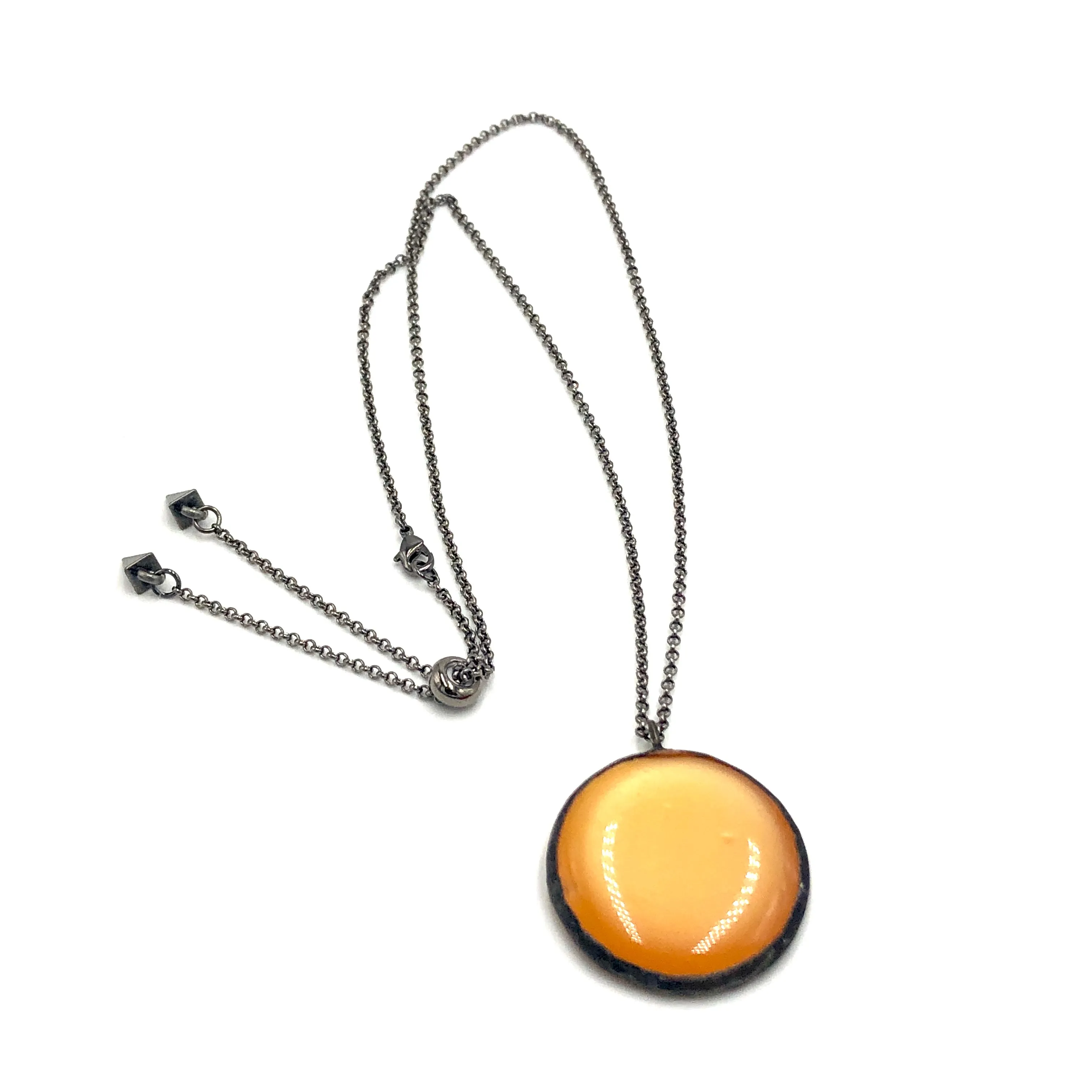 Marigold Orange Moonglow & Gun Metal Layering Necklace - Medium