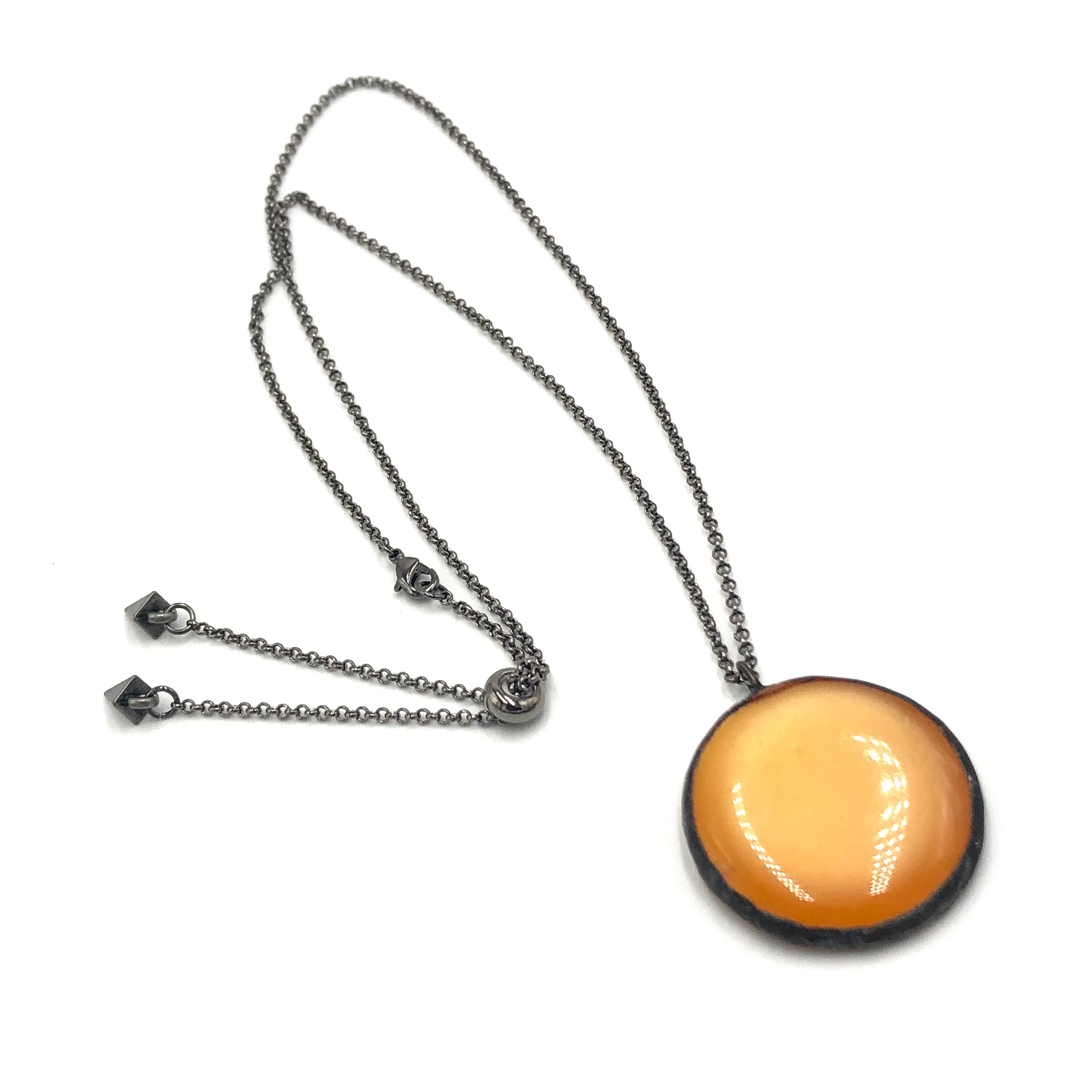 Marigold Orange Moonglow & Gun Metal Layering Necklace - Medium