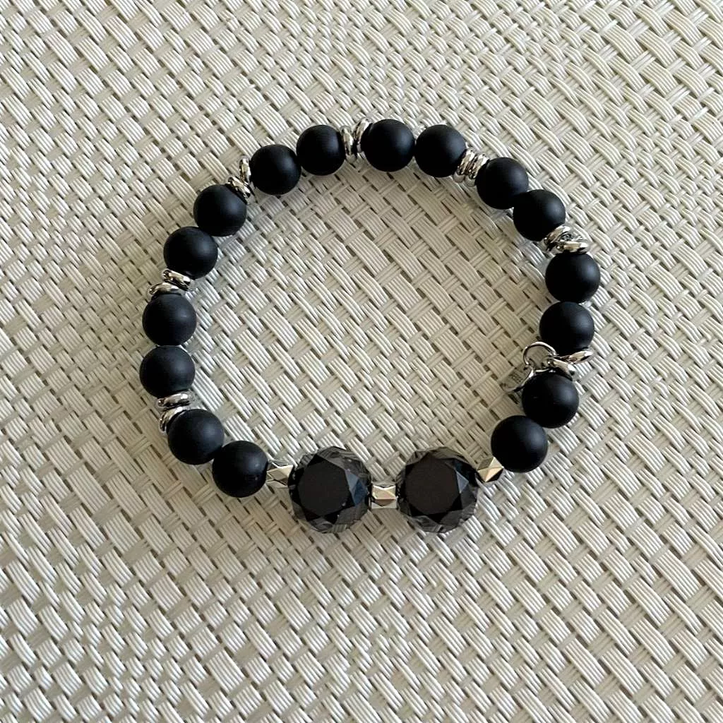 Matte Black Onyx Large and Small Beaded Bracelet