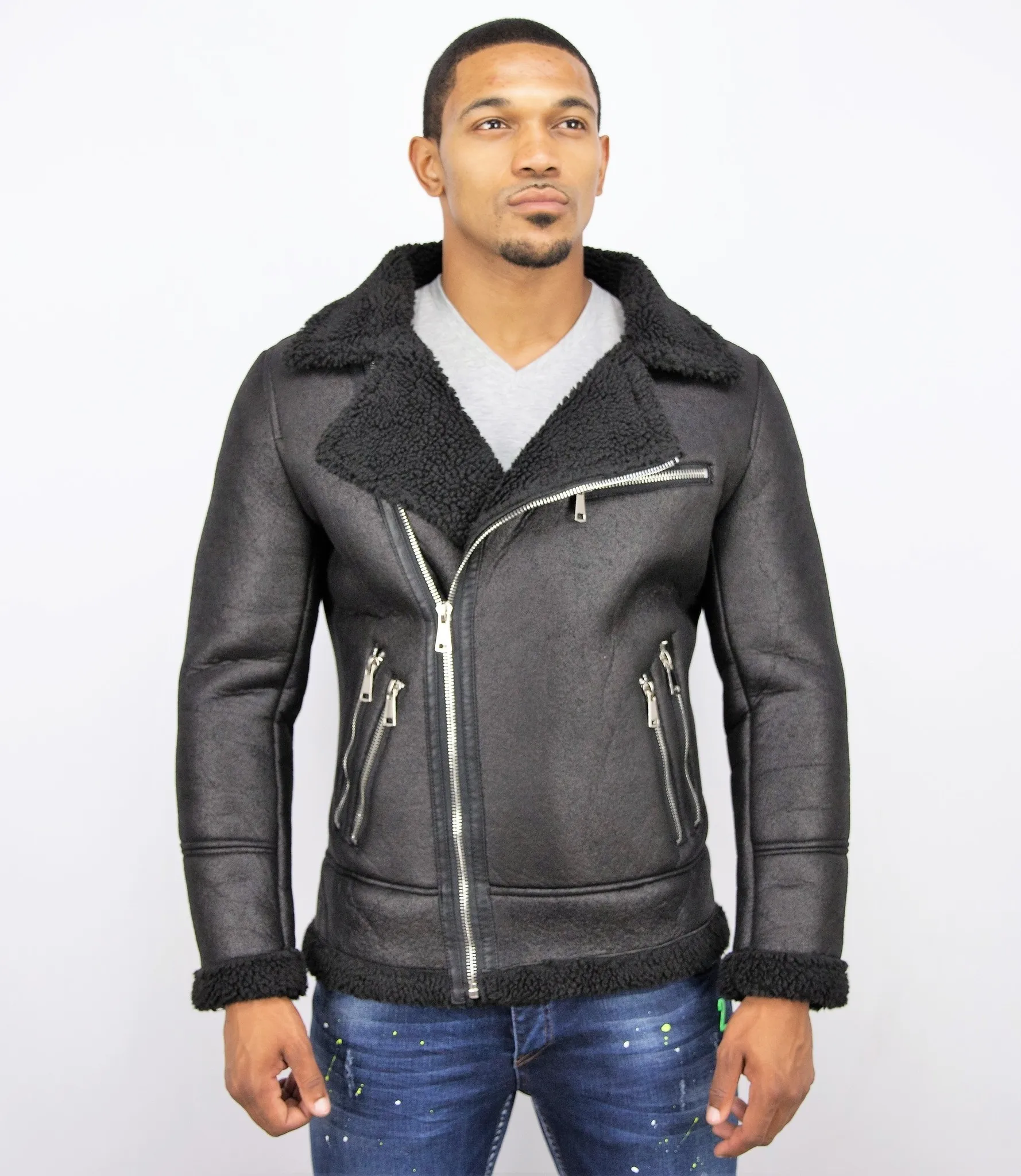 Men Lammy Coats Short Black