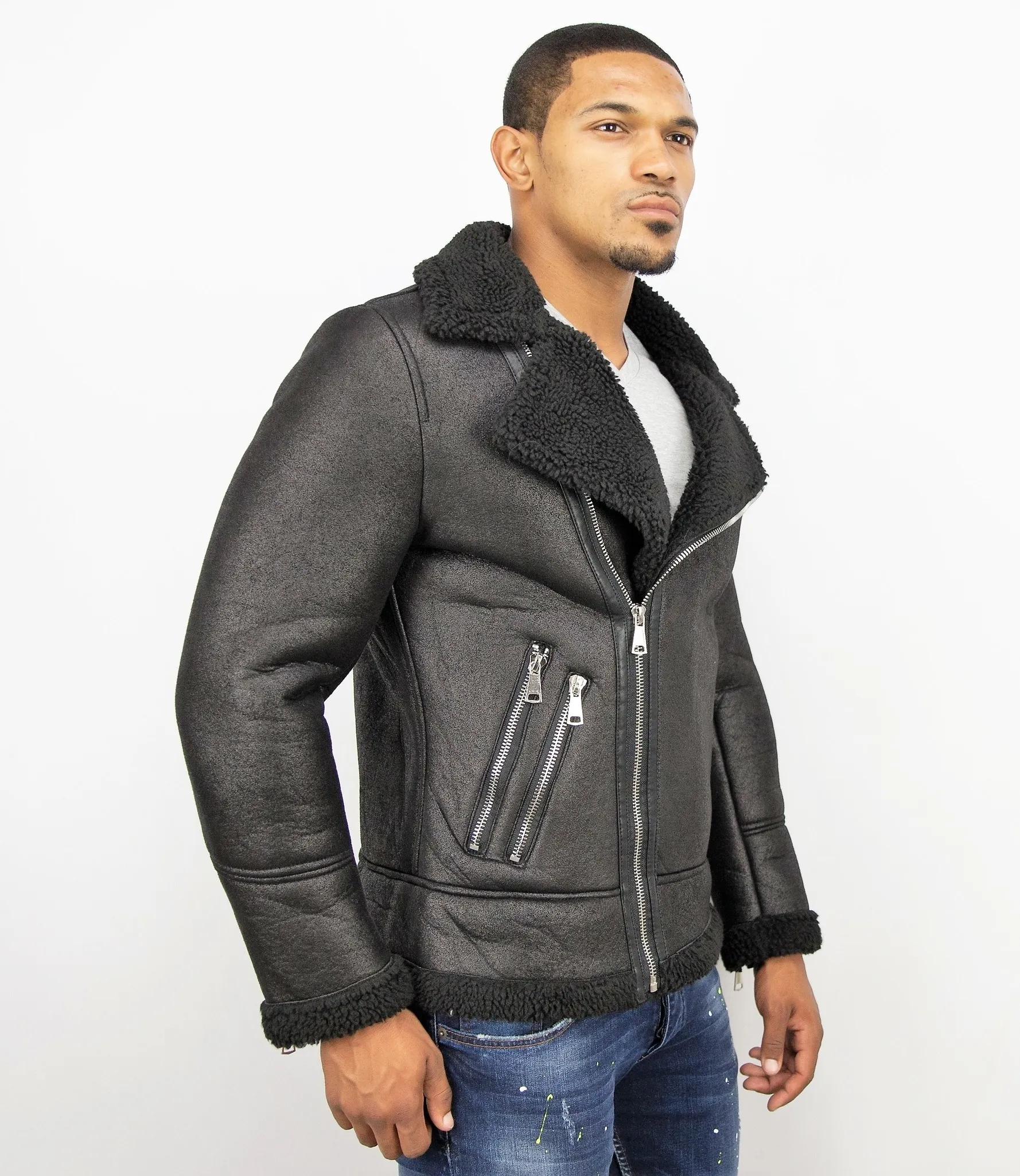 Men Lammy Coats Short Black