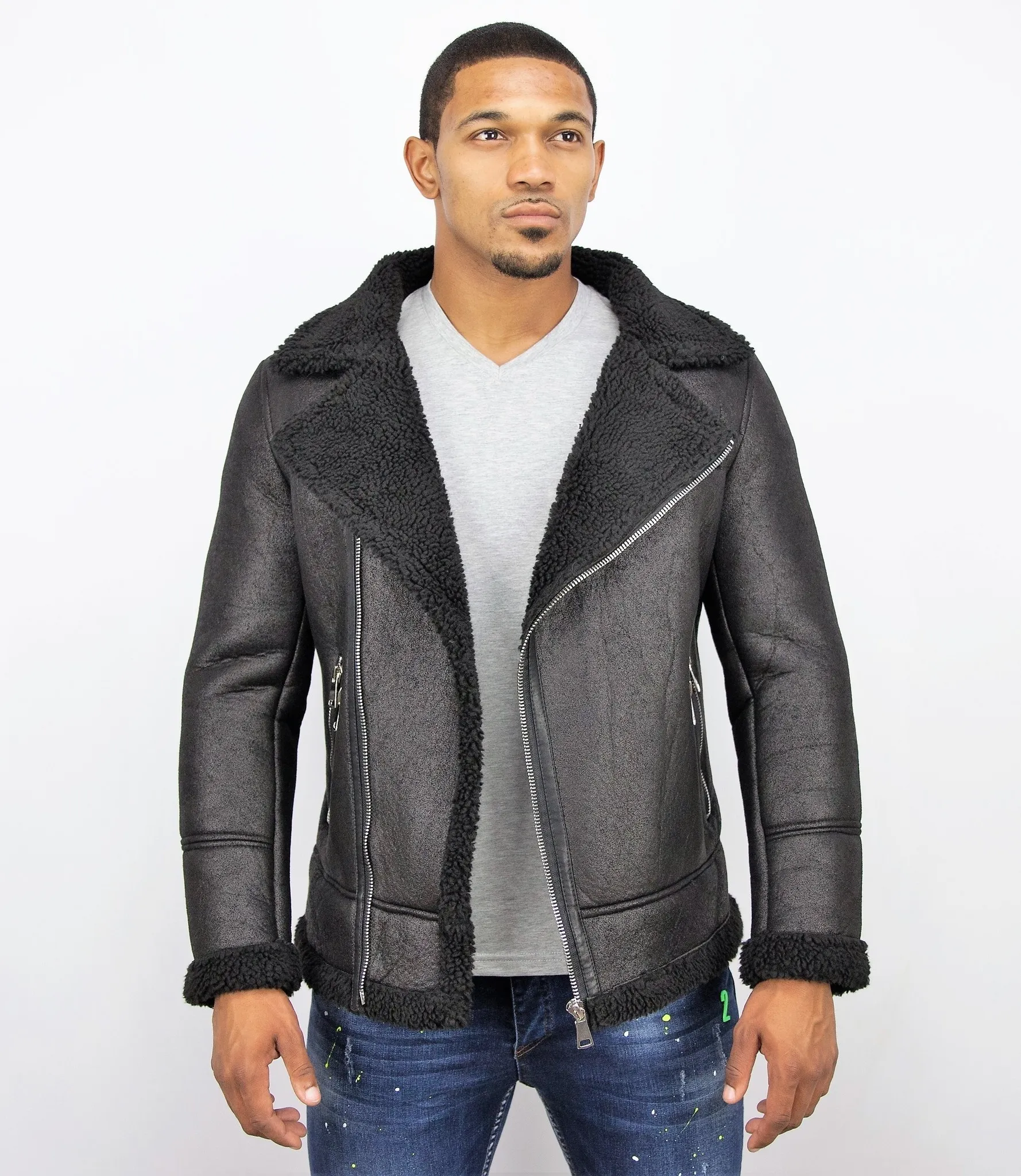 Men Lammy Coats Short Black