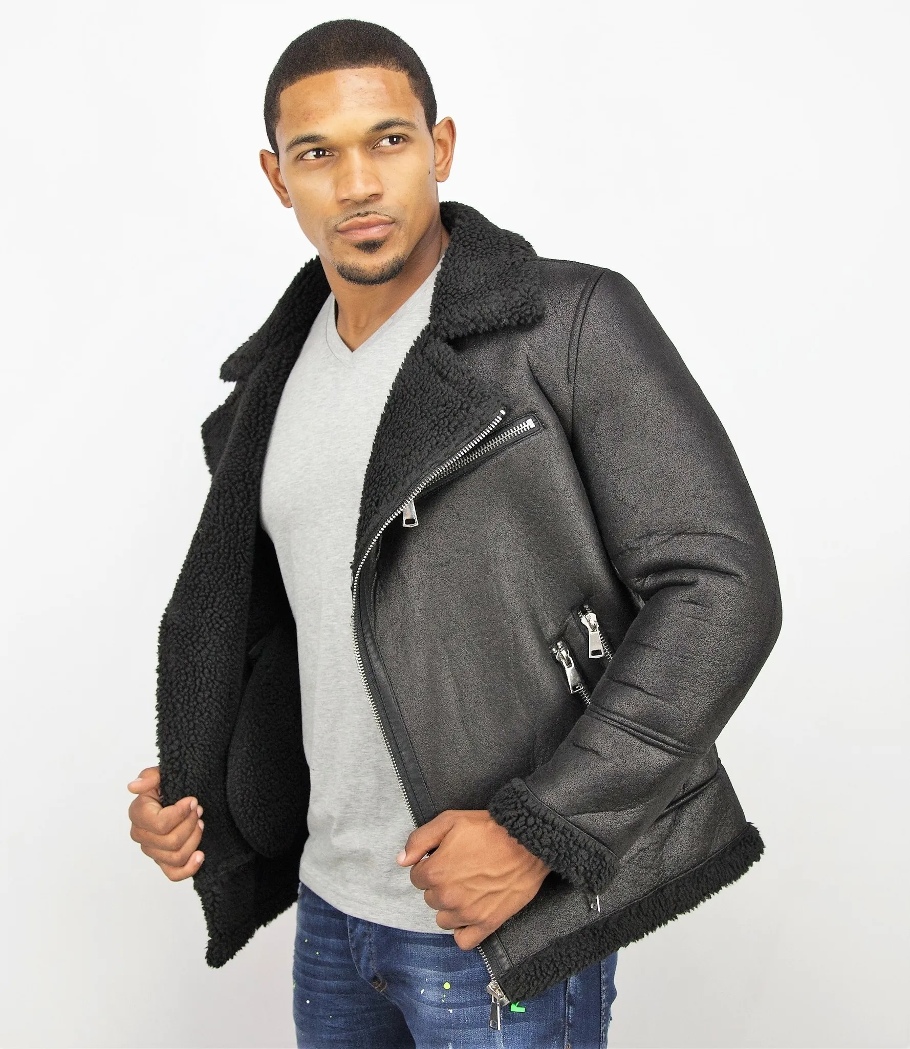 Men Lammy Coats Short Black