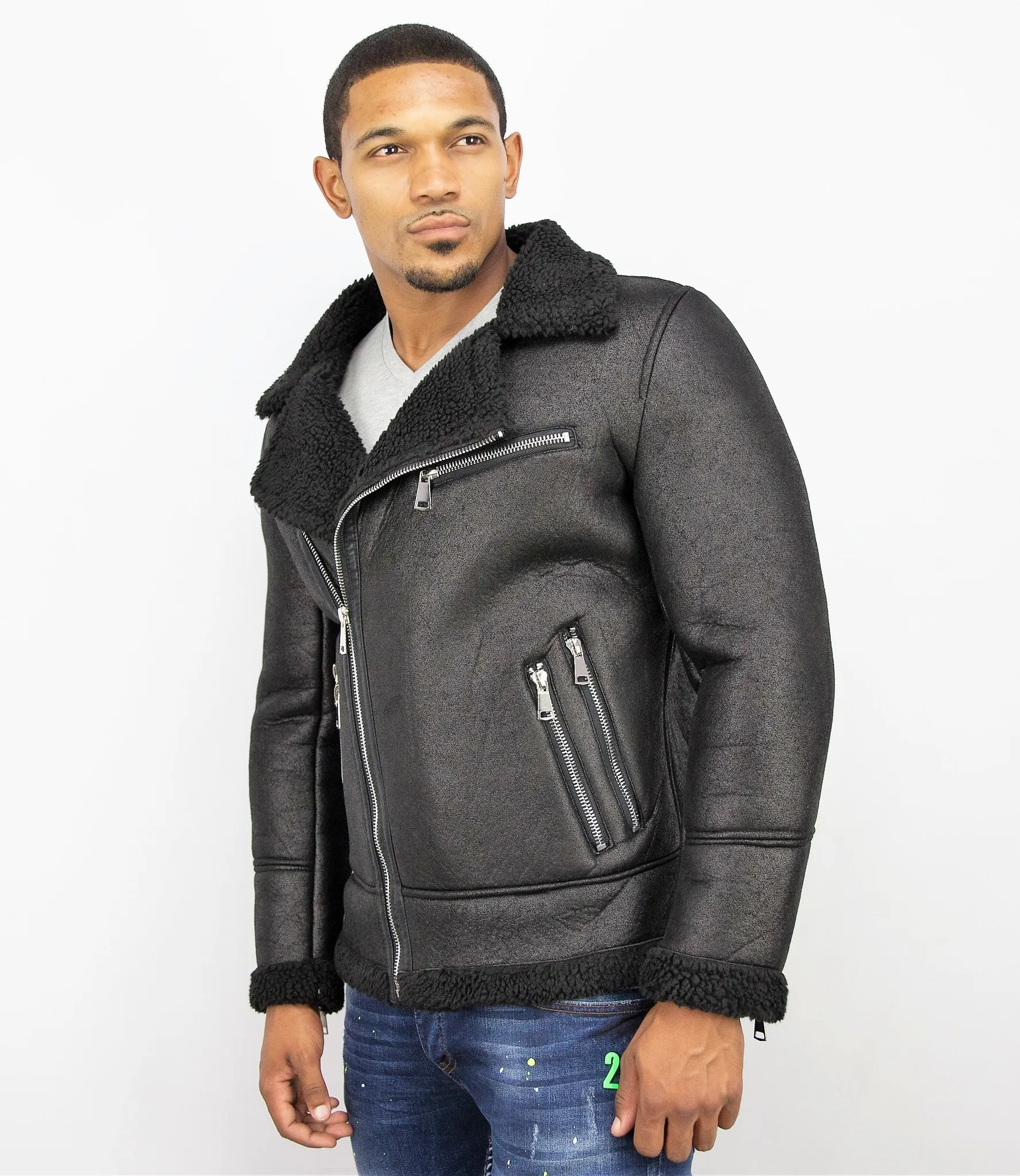 Men Lammy Coats Short Black