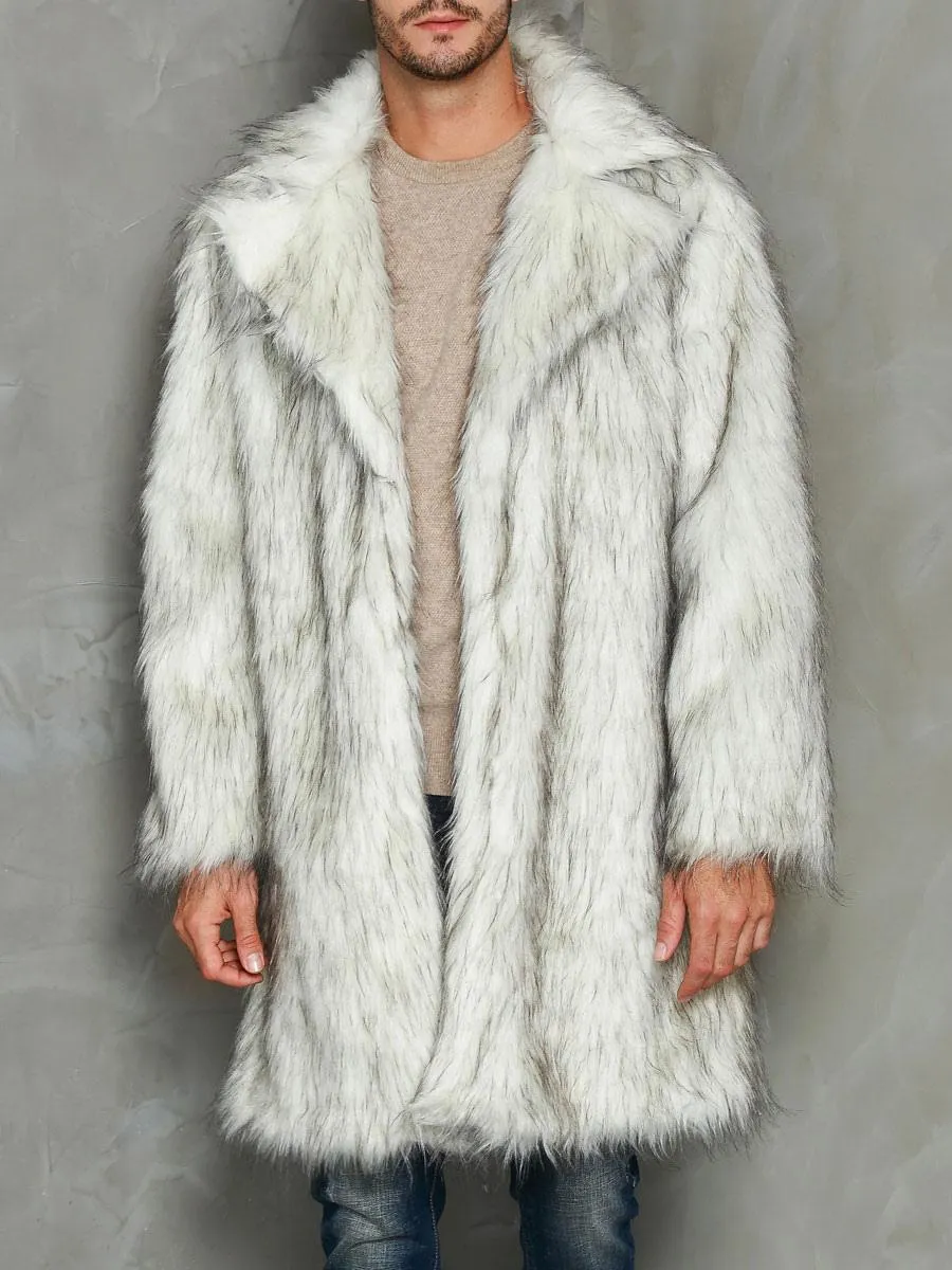 Men's Faux Fur Coats Oversized Turndown Collar Fashion White Overcoats