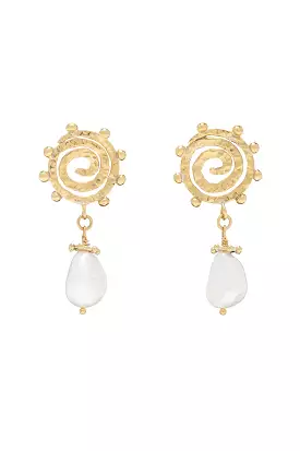 Mini Spiral Stone Earring - Pearl