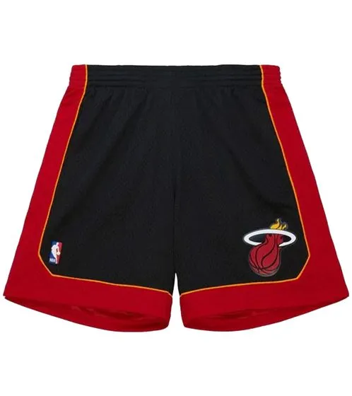 Mitchell and Ness NBA Swingman men's basketball shorts with Miami Heat logo sports pants SMSH6135 black/red