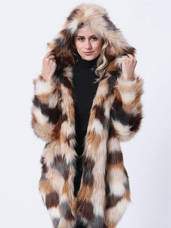 Multicolored Faux Fur Coats Hooded Slant Pockets Eco-friendly Jacket