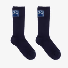 Navy Blue Cotton Logo Socks