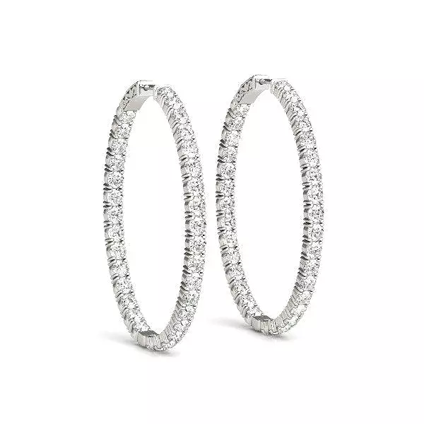 Oval Shape Diamond Hoop Earrings in 14k White Gold