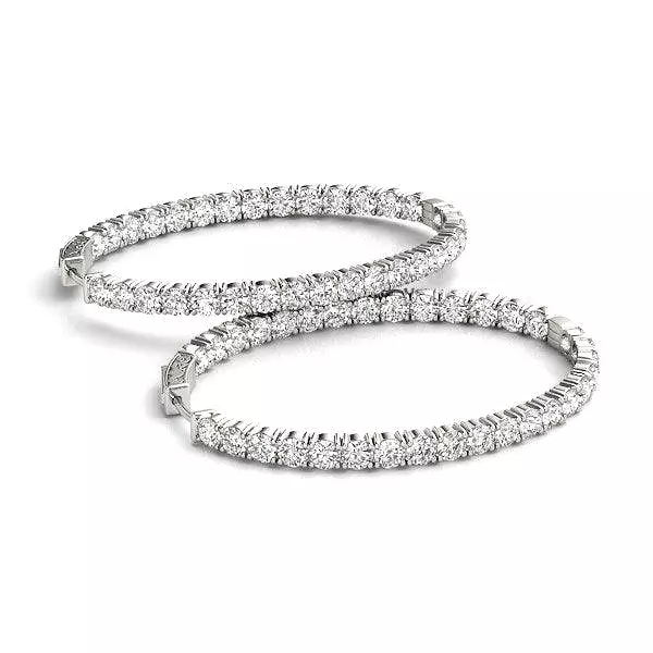 Oval Shape Diamond Hoop Earrings in 14k White Gold