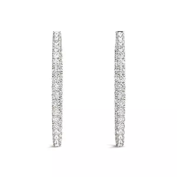 Oval Shape Diamond Hoop Earrings in 14k White Gold