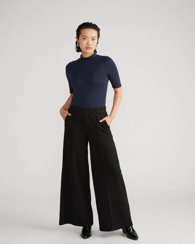 Pam Pintuck Wide Leg Ponte Pants - Black