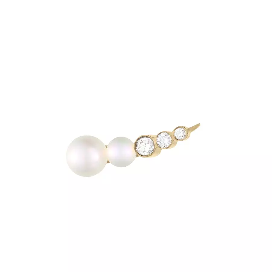 Petite Pearl Diamond Croissant Earring