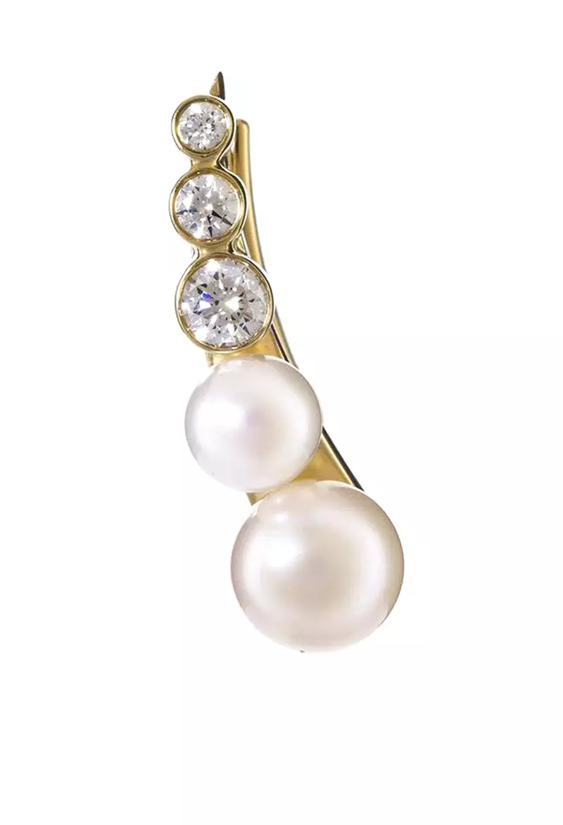 Petite Pearl Diamond Croissant Earring