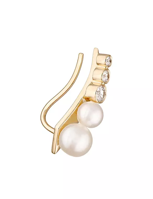 Petite Pearl Diamond Croissant Earring