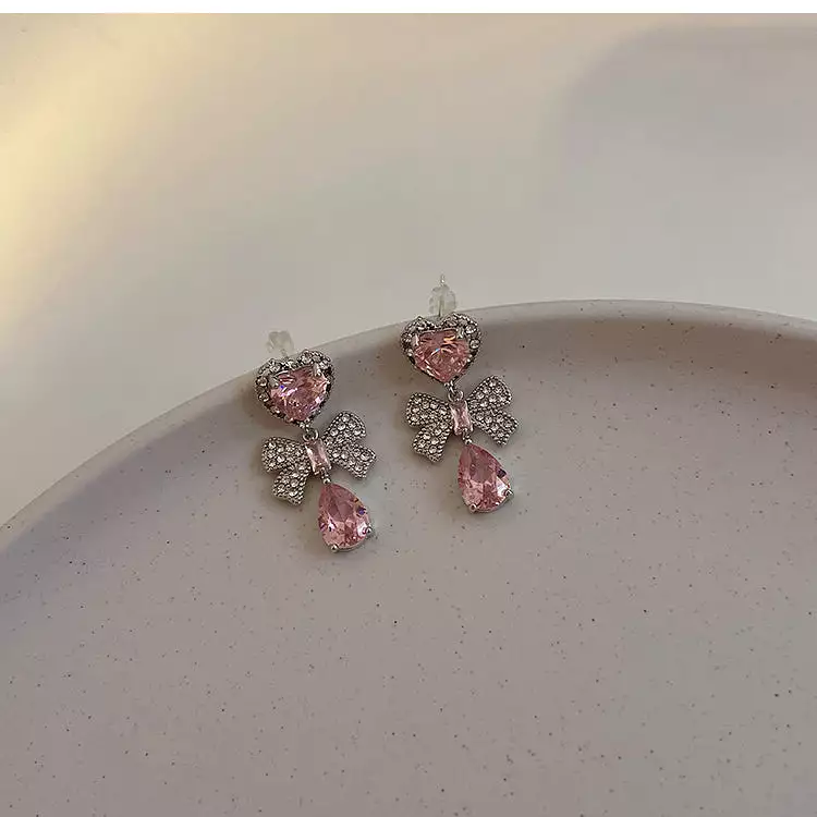 Pink Heart Diamond Earrings - Kimi