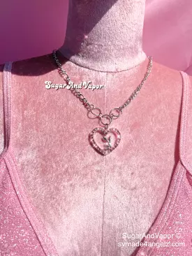 Pink Rhinestones Heart Bunny Choker Necklace