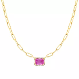 Pink Sapphire and Diamond Paper Clips Chain Necklace