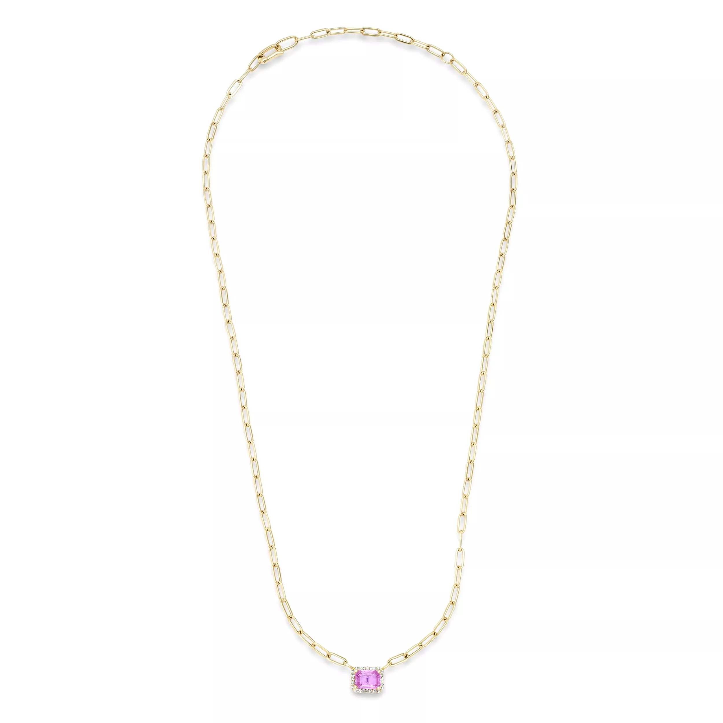 Pink Sapphire and Diamond Paper Clips Chain Necklace