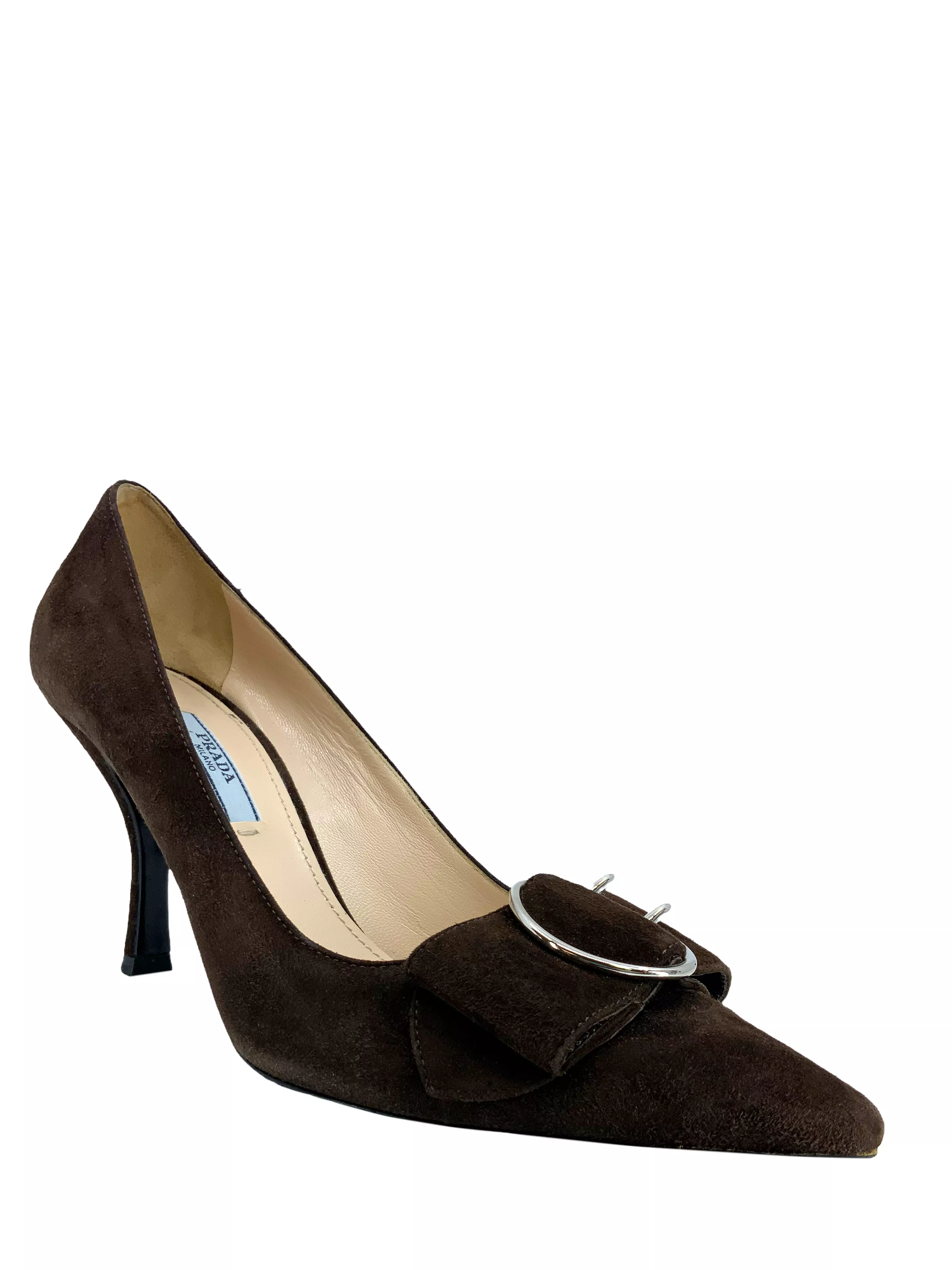 Prada Suede Buckle Pointed-Toe Pumps Size 6.5