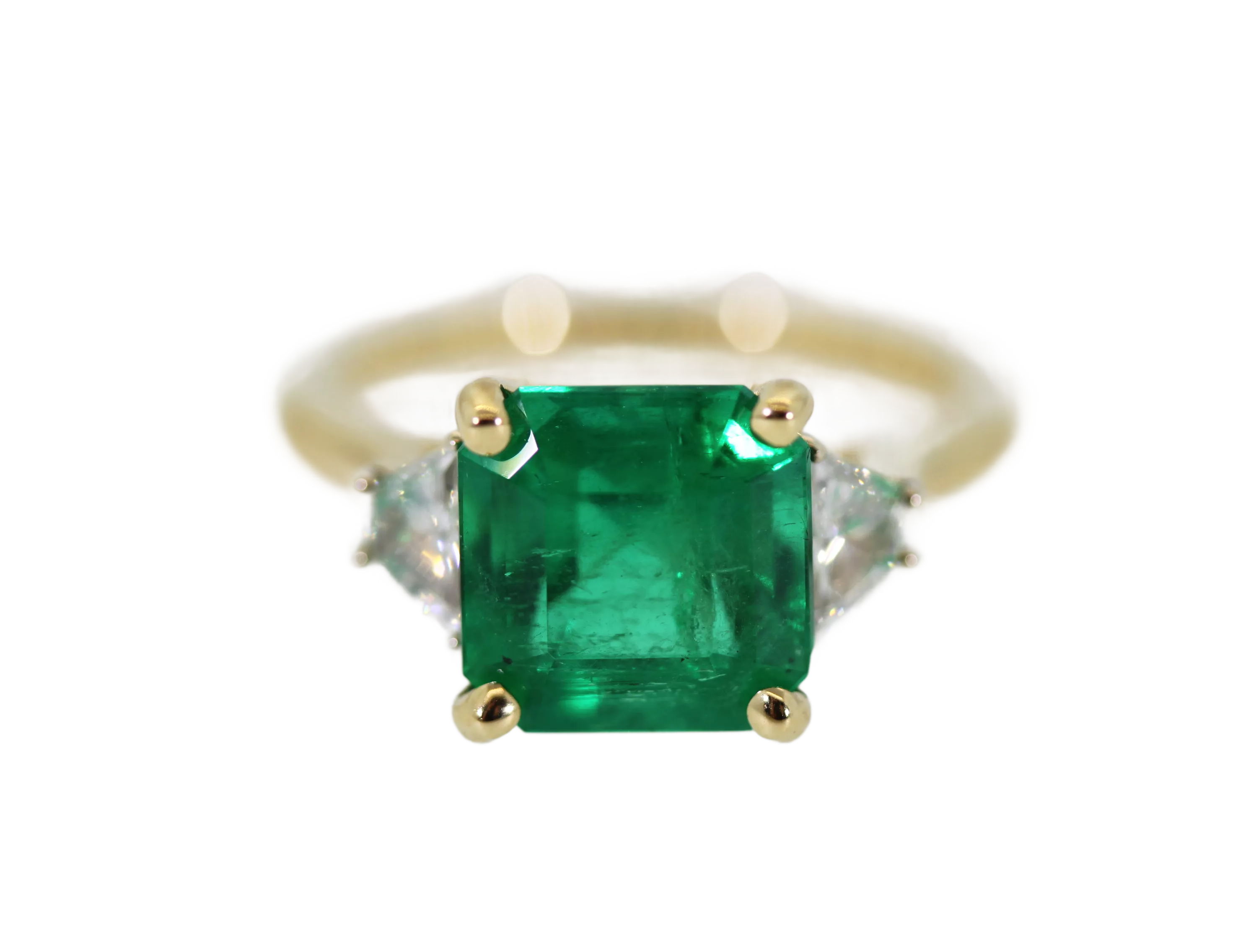 Princess Cut Emerald and Baguette Diamonds Engagement Ring