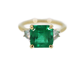 Princess Cut Emerald and Baguette Diamonds Engagement Ring