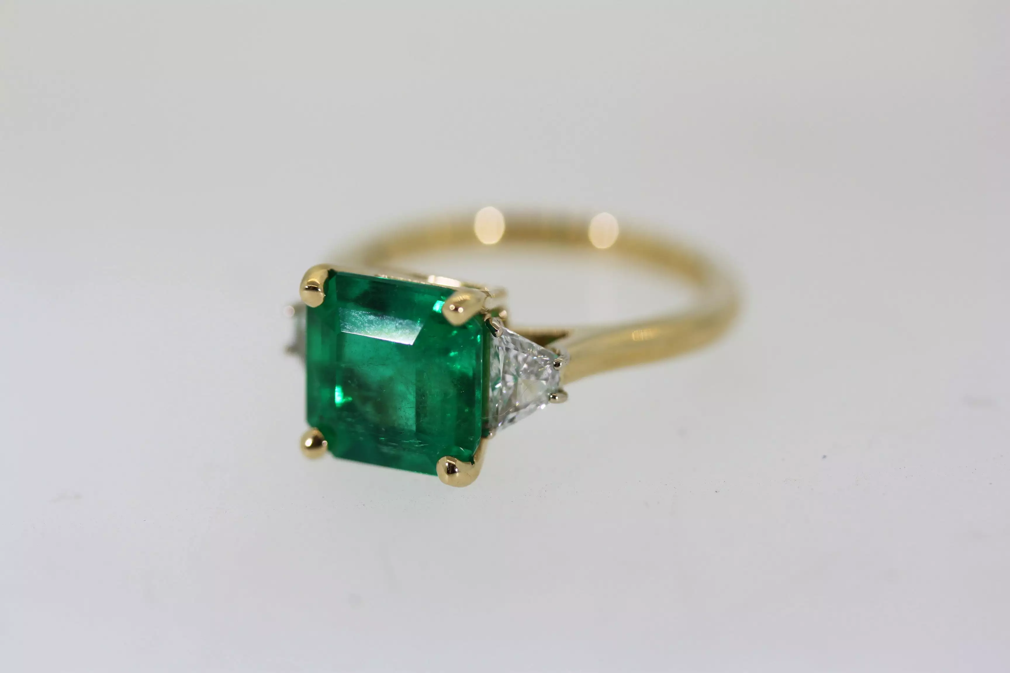 Princess Cut Emerald and Baguette Diamonds Engagement Ring