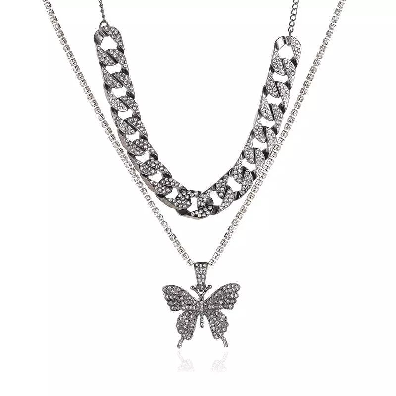 Rhinestone Butterfly Pendant Necklace